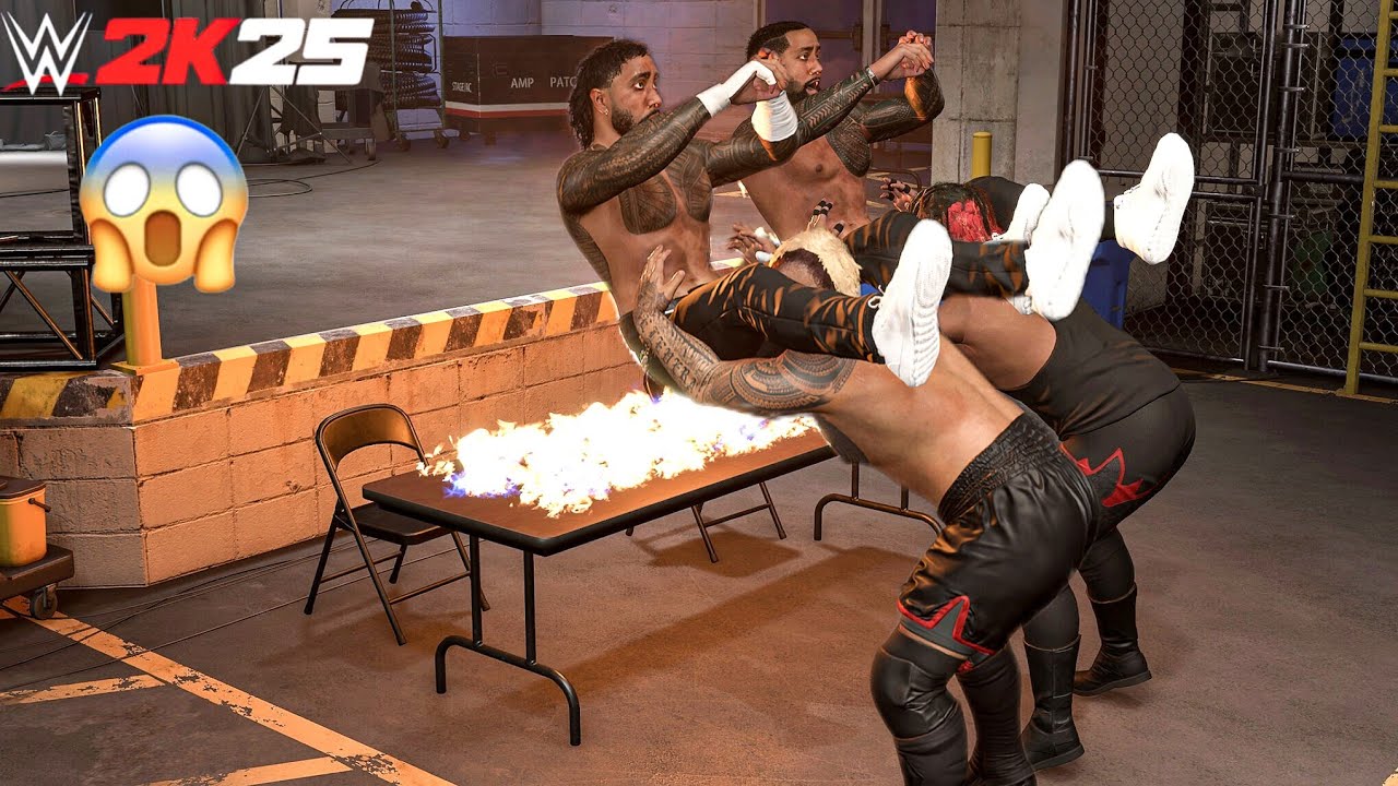 WWE 2K25 - Solo Sikoa and Jacob Fatu destroys The Usos at Backstage Brawl | Gameplay