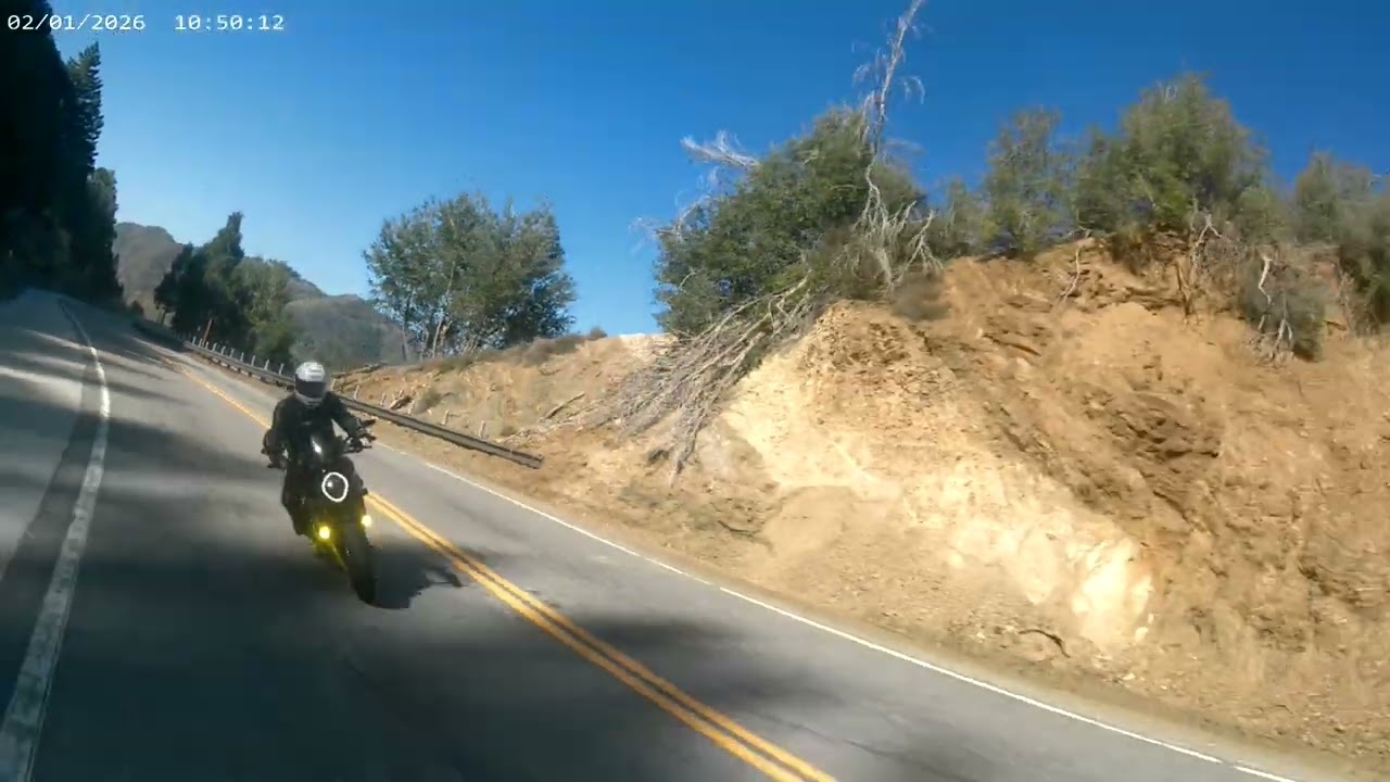 Group motorcycle ride up Big Tujunga Canyon and ACH rear cam on Feb 1, 2026