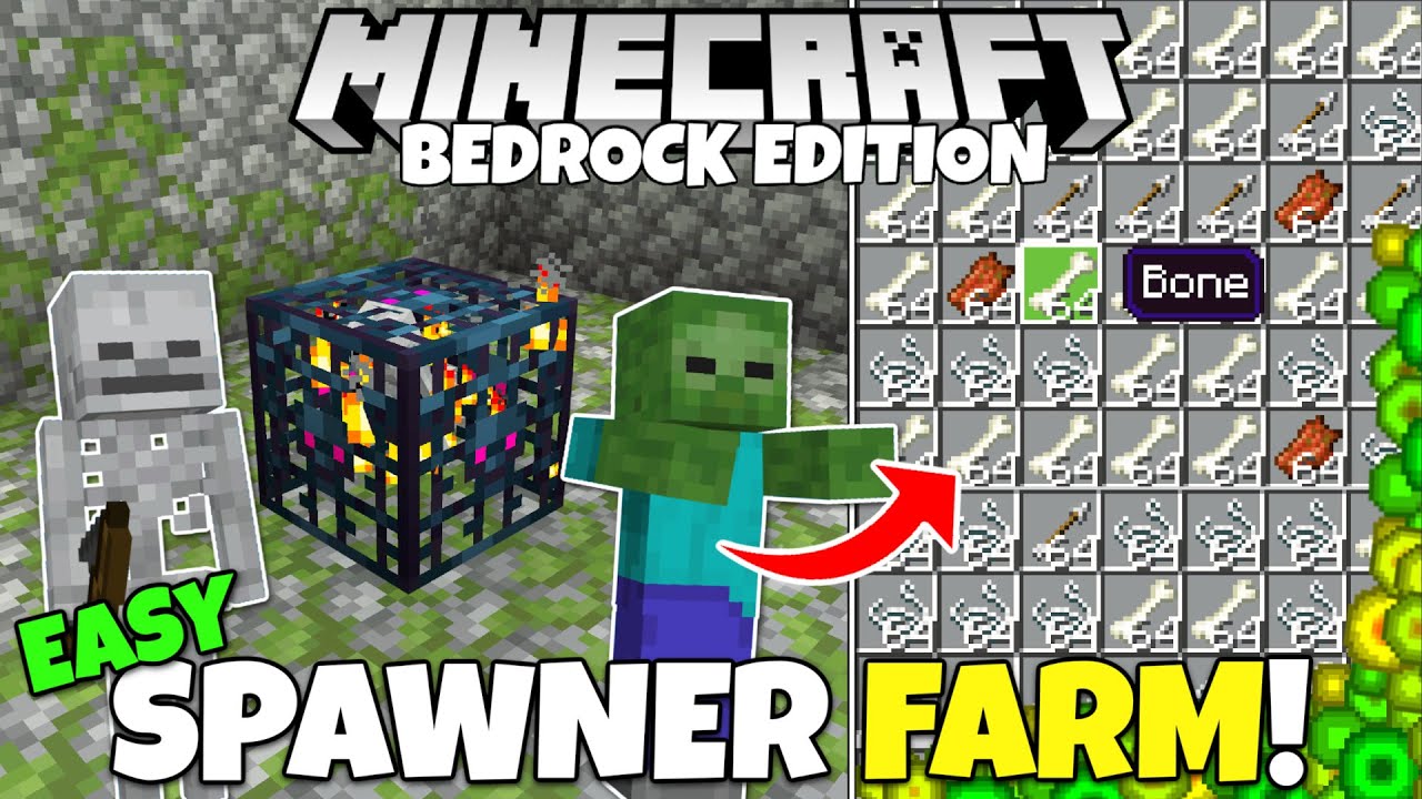 Minecraft Bedrock: EASY Mob Spawner EXP Farm Tutorial! Zombie, Skeleton, Spider! MCPE Xbox PS5 PC