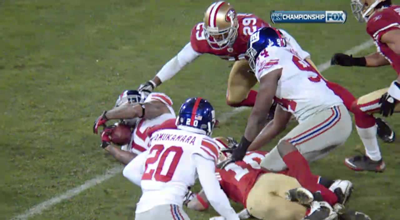 Giants crucial fumble recovery 1/22/2012 (HD)