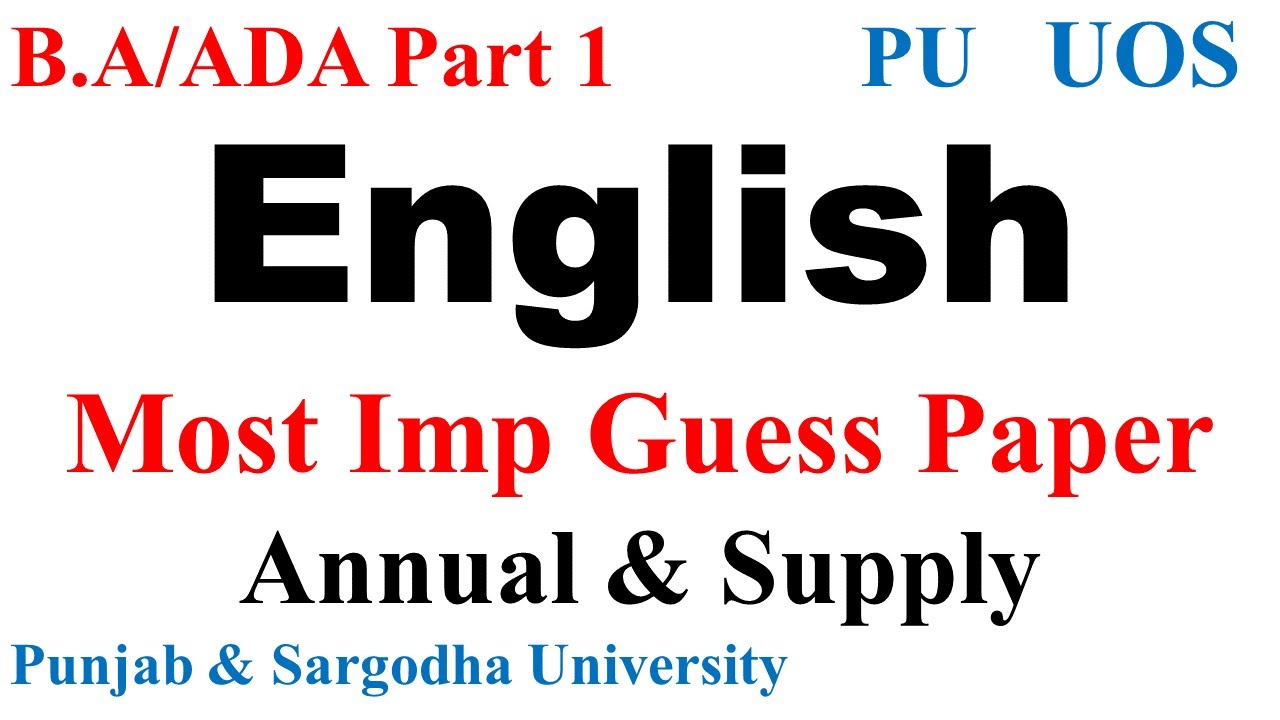 BA ADA Part 1 English Guess Paper 2022 Punjab University Sargodha University - PU & UOS Guess Paper