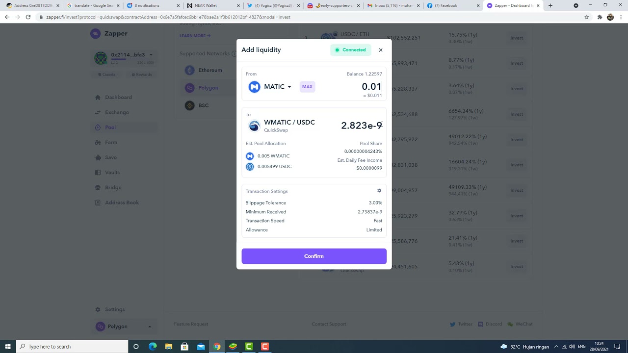 Tutorial video Zapper Airdrop, use matic mainnet to get low fee