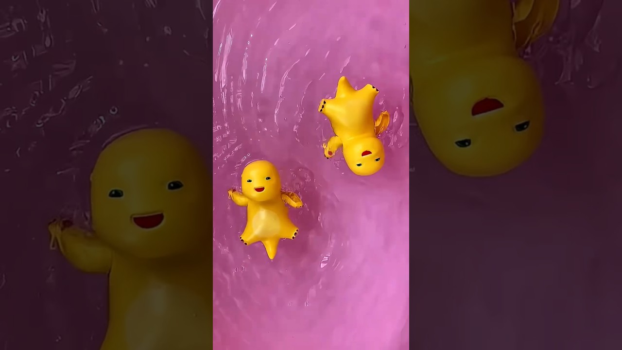 Floaty Fun Time! Yellow Buddies Chillin&rsquo; in Pink Pool 💦🛁 #FloatingToys #PoolPlaytime #CuteMoments