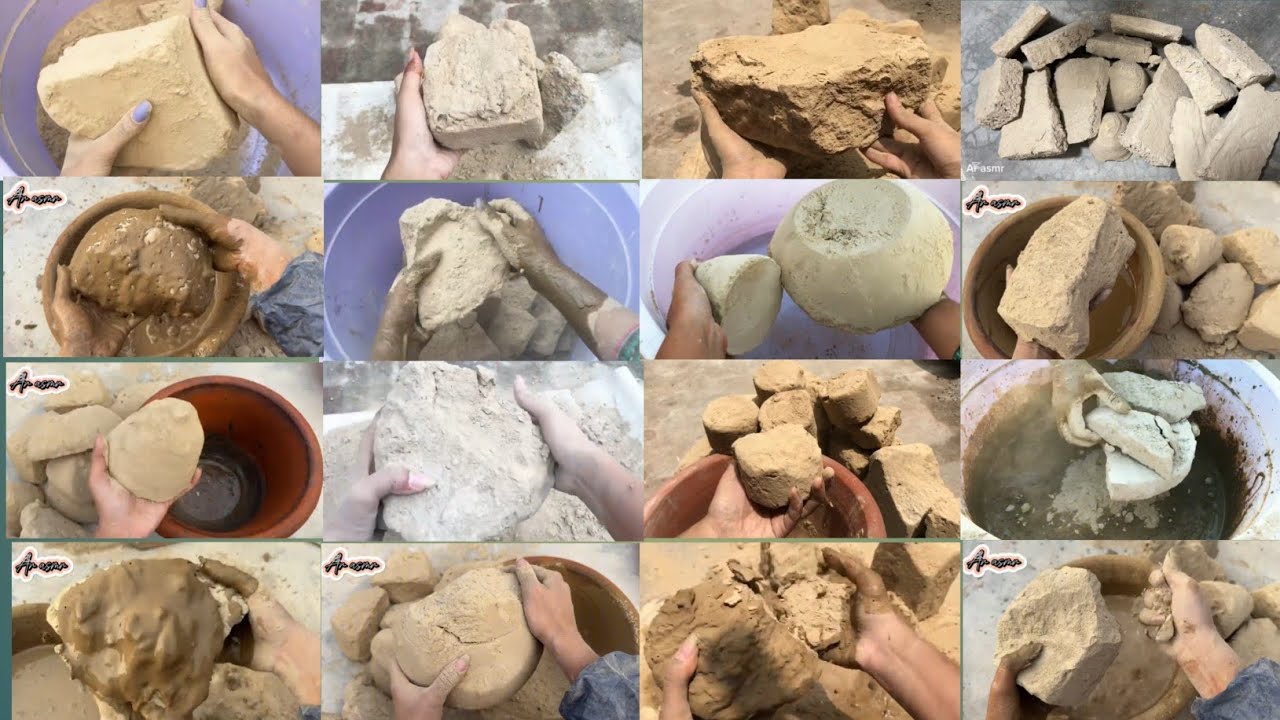 ASMR Edits Super soft creamy pure mud dirt dry/water/floor/tub/claypot crumbling💛🤍||satisfying video