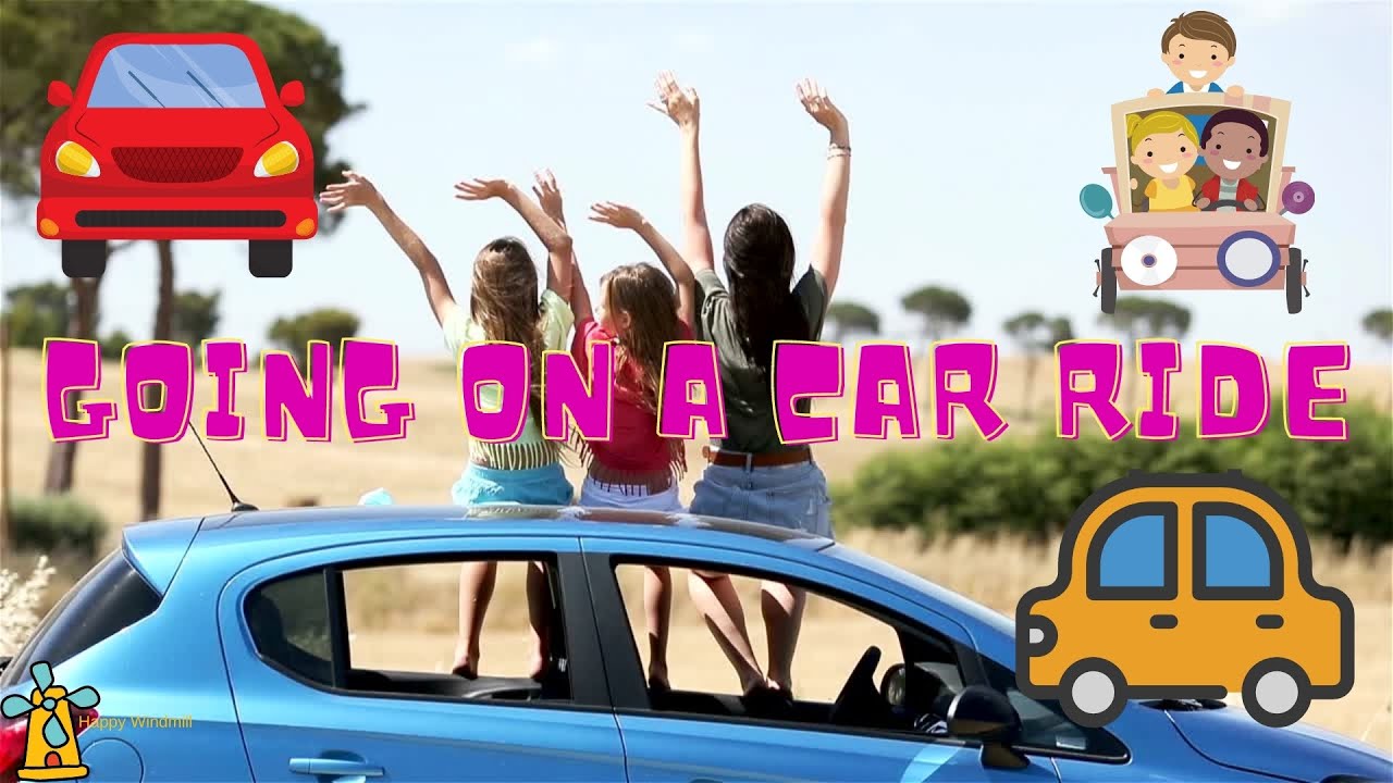 Family goes on a happy adventure in a car. Baby and child in car seat. Video for kids car ride