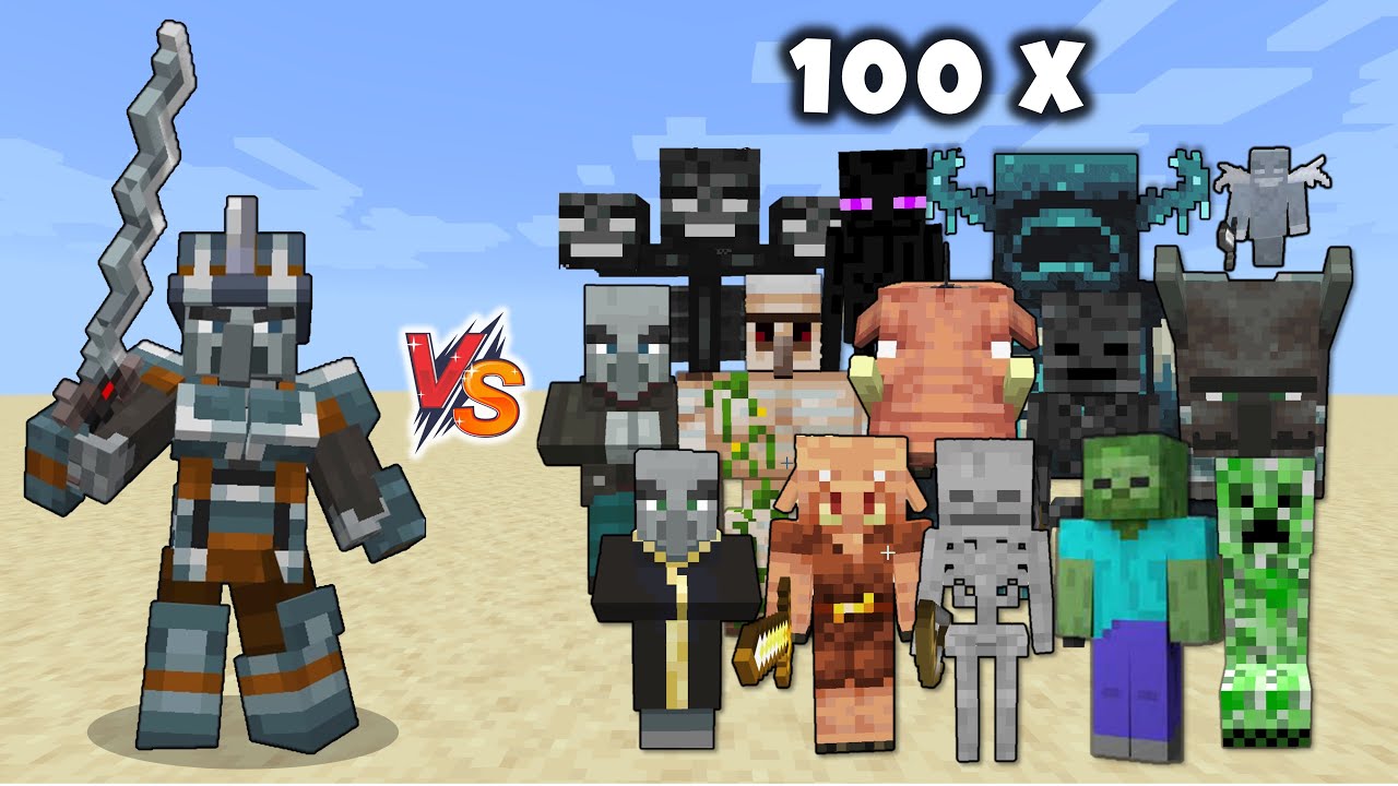 Warden Illager vs All Minecraft Mobs x100 - Warden Illager (Minecraft Dungeons) vs Mobs