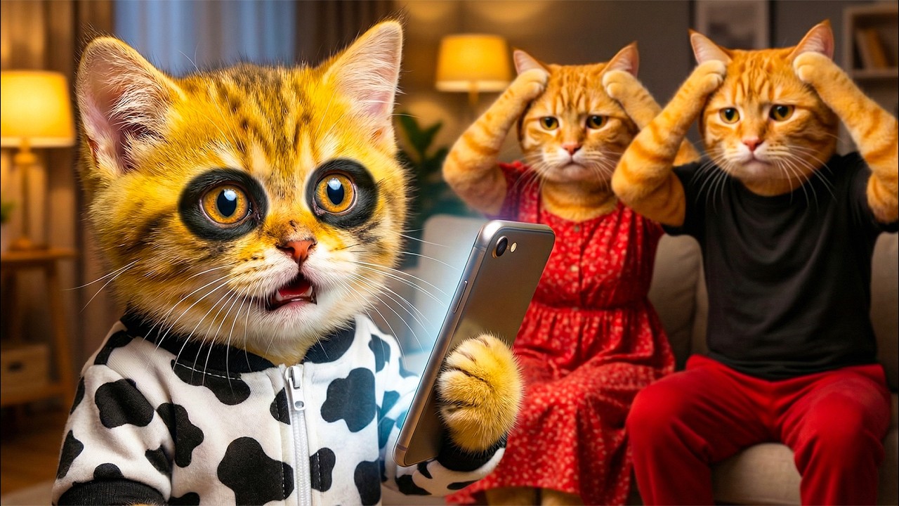 Ginger Kitten Uses Phone Too Much &ndash; Gets Eye Pain, Mama Cat Is Worried!