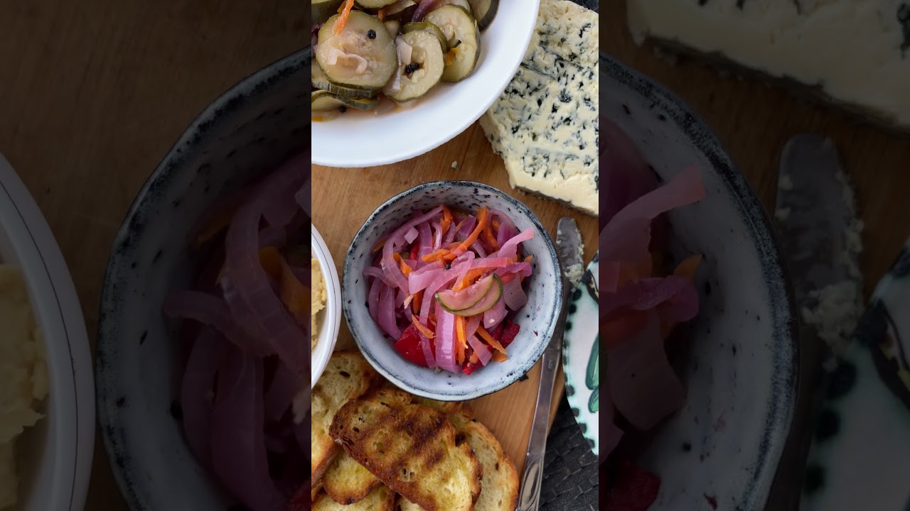 Lunch is ready. Who wants to join me? Pickled veg & hummus from Good Kitchen book. #sicily #food