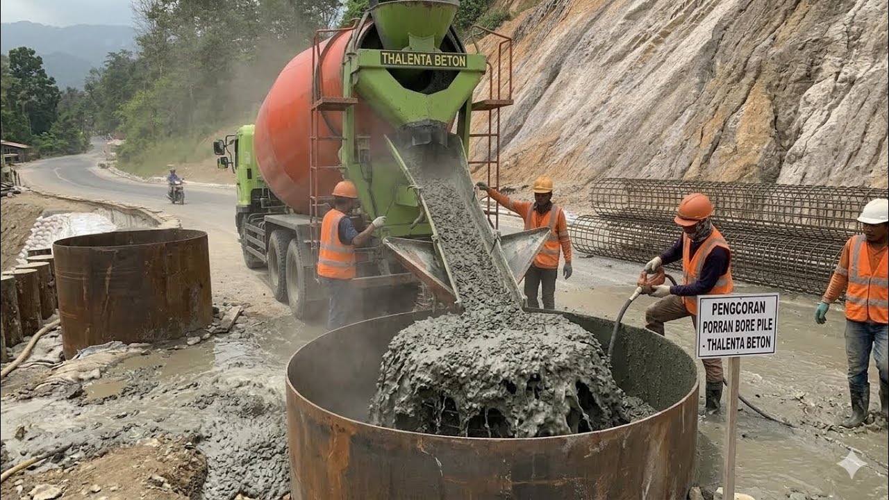 JALAN MULAI LAPANG&rdquo;PENYUSUNAN KARUNG GEOBAG BERAKHIR&rdquo;LANJUTAN PENGECORAN.