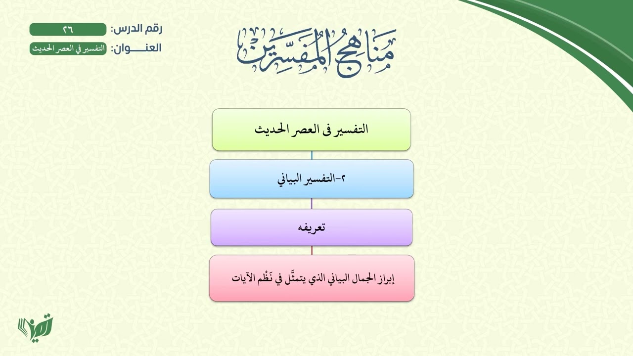 26- مناهج المفسرين (مشجر) | التفسير في العصر الحديث
