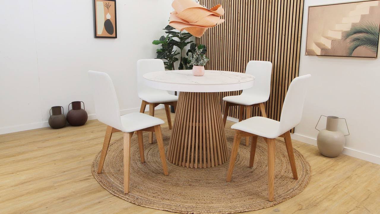 Mesa redonda Taifin  con pie central de madera extensible hasta 3 metros de hasta 12 - 14 personas