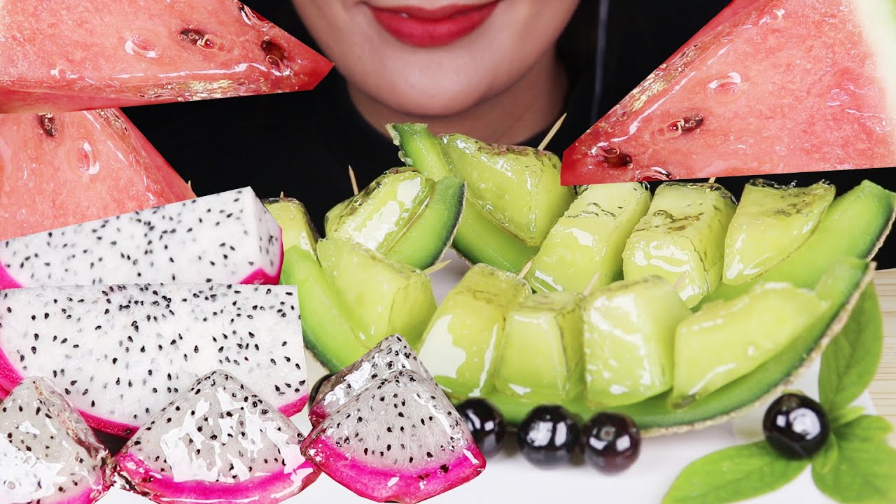 ASMR Tanghulu candiedfruit watermelon,melon,Dragon Fruit Mukbang