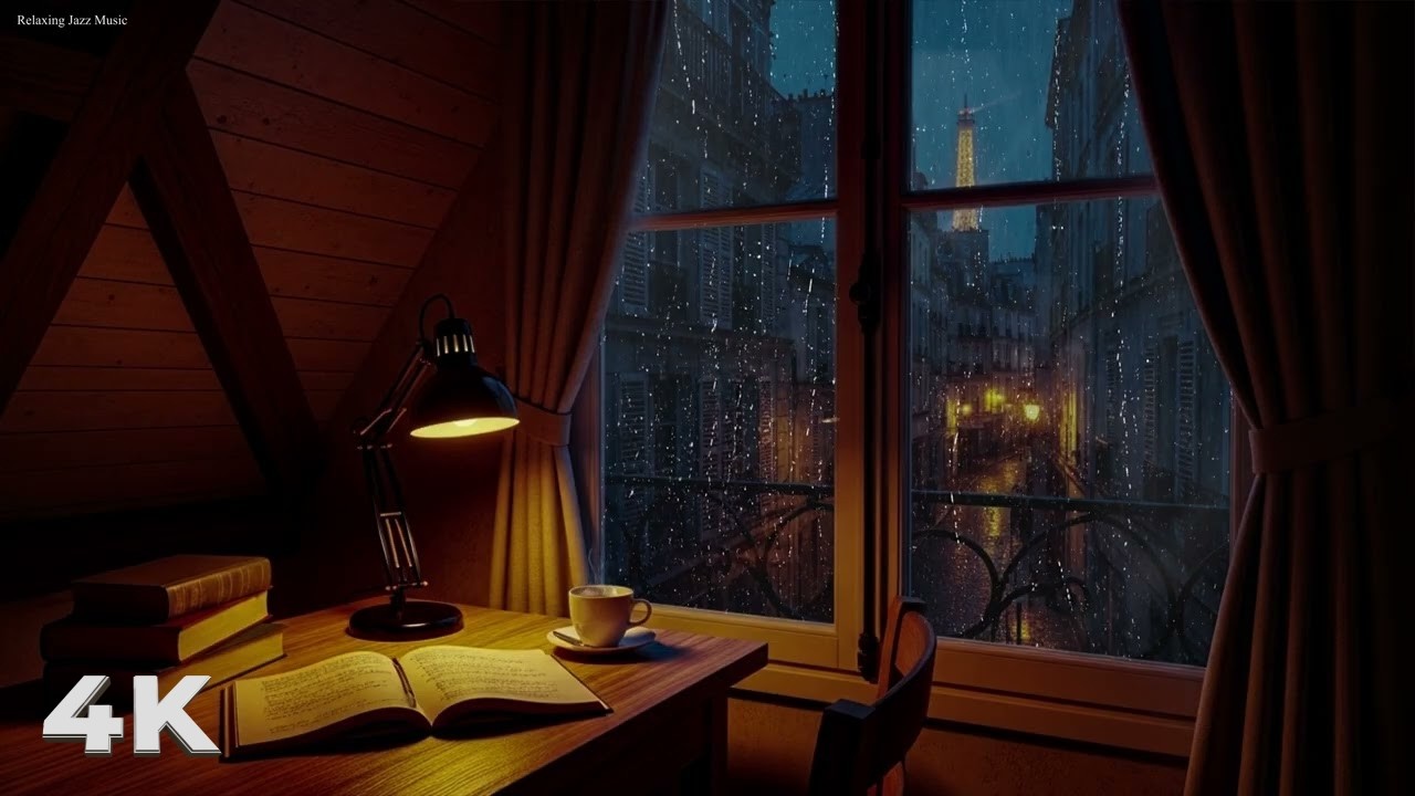 Warm Rainy Night Jazz 🌧️ Cozy Room Ambience for Relaxing, Studying & Quiet Late Nights