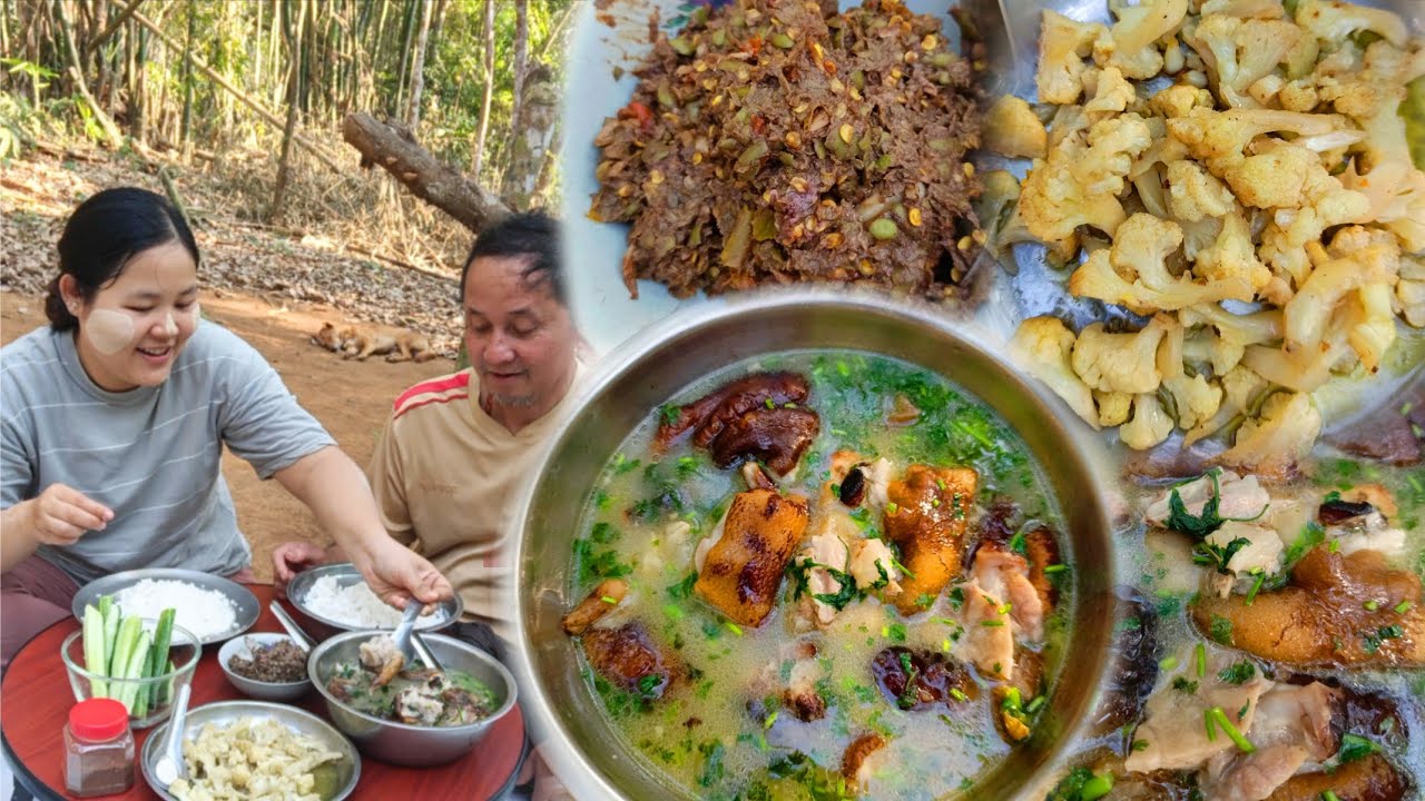 ရာသီပေါ်မရမ်းသီးထောင်း😋နဲ့ ၀က်လက်စွတ်ပြုတ် ပူပူလေးတည်ပီး ရာဘာခြံထဲ အပါးနဲ့ ထမင်းတူတူ စားပါမယ်ရှင့်🥰🥰