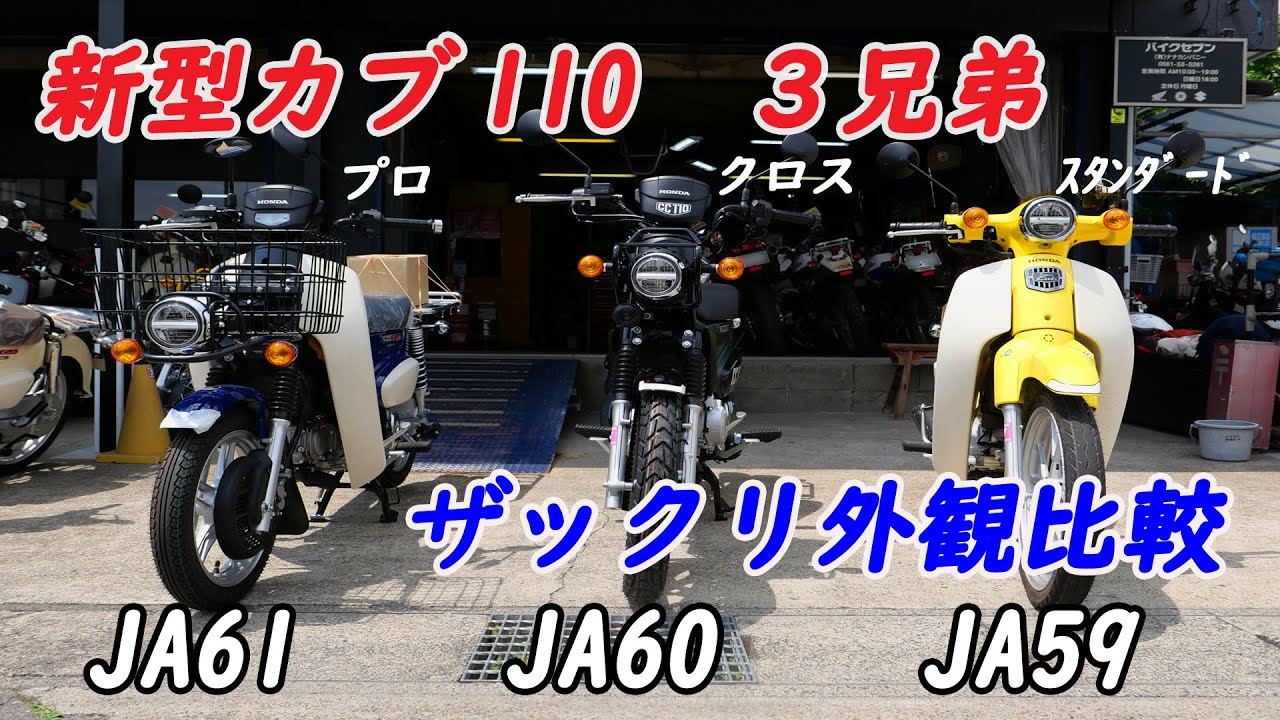 2022年新型カブ110 ３兄弟、ザックリ外観比較、スーパーカブ、クロスカブ、カブプロ　撮影協力：ナナカンパニー