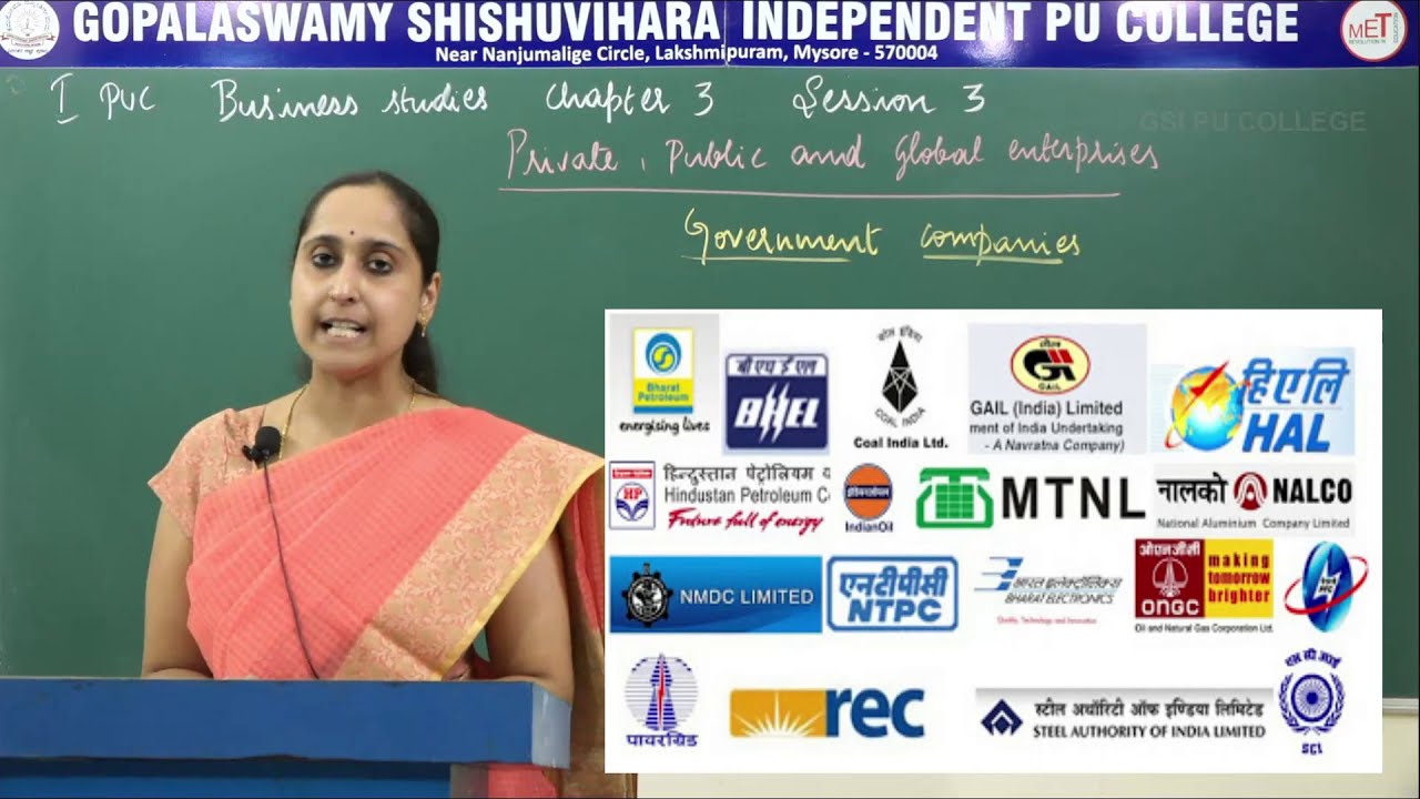 BUSINESS STUDIES | 1st PUC | CH 03 | PUBLIC, PRIVATE & GLOBAL ENTERPRISES - GOVT. COMPANIES | S03