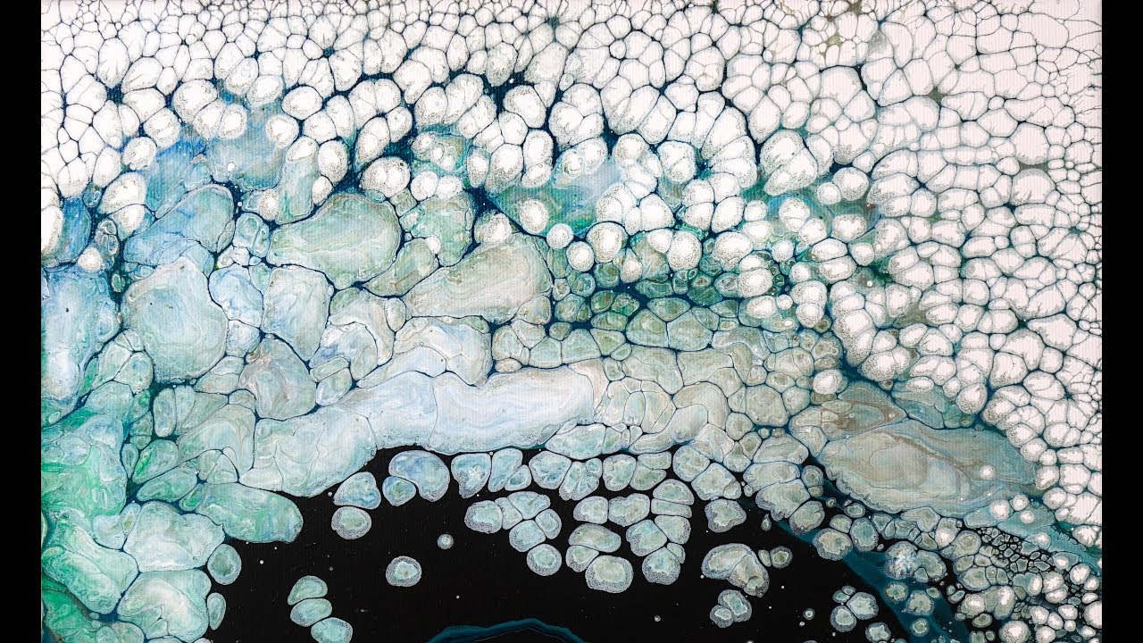 Dirty pour with fluid acrylics -- Decoart Satin Enamel paint to create cells-- no silicone