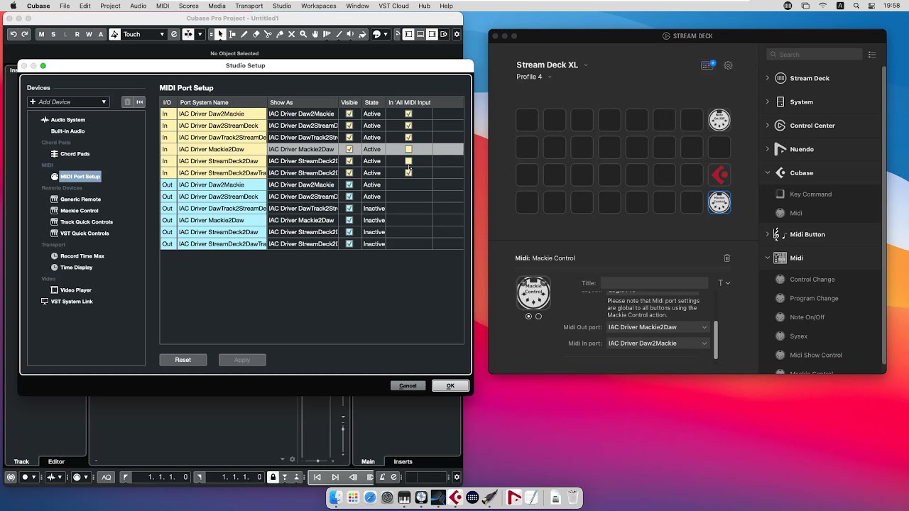 Midi port configuration for Stream Deck Midi/Cubase/Nuendo plugins in macOS