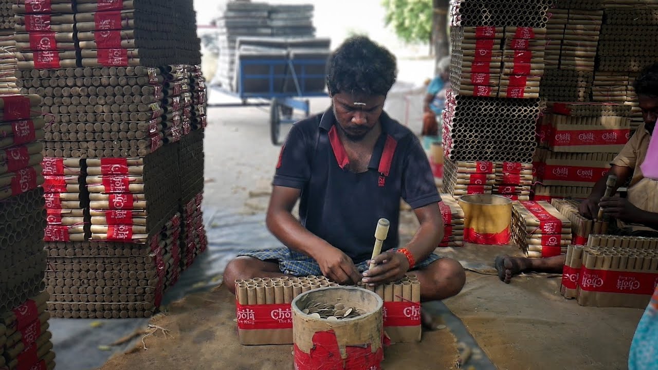 Multi Colour Sky Shots Manufacturing Process in Sivakasi Fireworks Factory