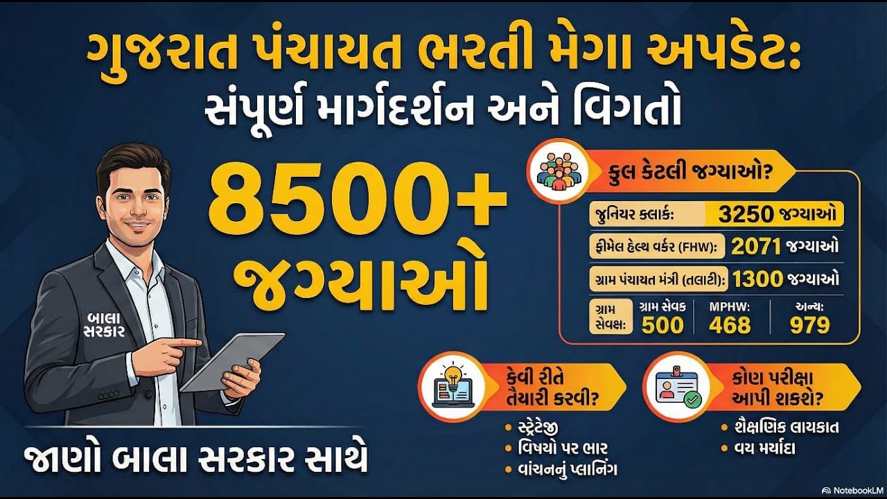 ગુજરાત પંચાયત ભરતી મેગા અપડેટ | સંપૂર્ણ માર્ગદર્શન અને વિગતો | 8500+ વધારે જગ્યાઓની જાહેરાત બાલા સર 