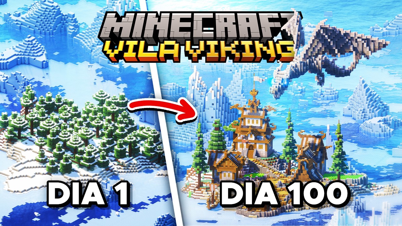 PASSEI 100 DIAS CONSTRUINDO uma VILA VIKING no Minecraft...