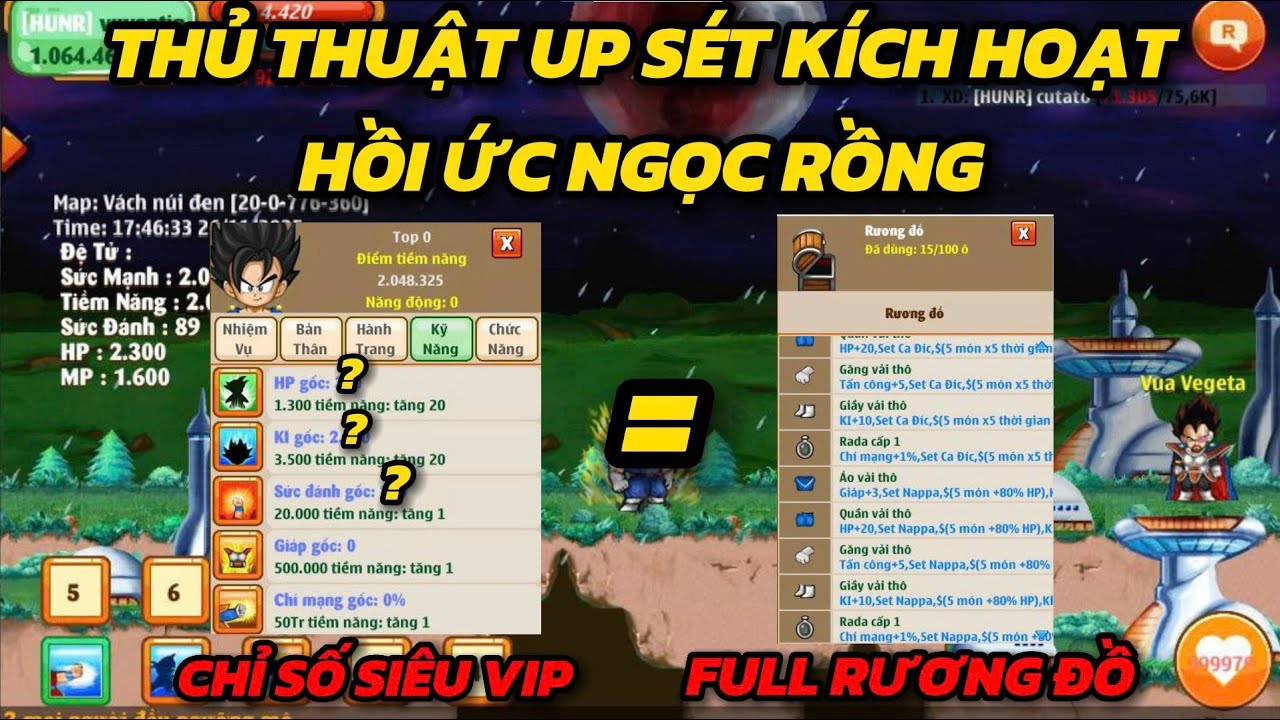 Hồi Ức Ngọc Rồng - Hướng dẫn cách nhập code nhiều quà ngon, và up sét kích hoạt miễn phí