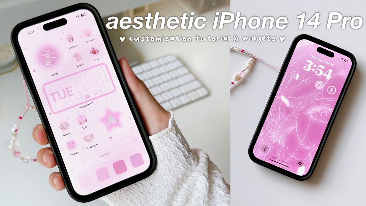HOW TO MAKE YOUR PHONE AESTHETIC: customize with me, Pinterest girl aesthetic, iPhone 14 Pro 🖤✨