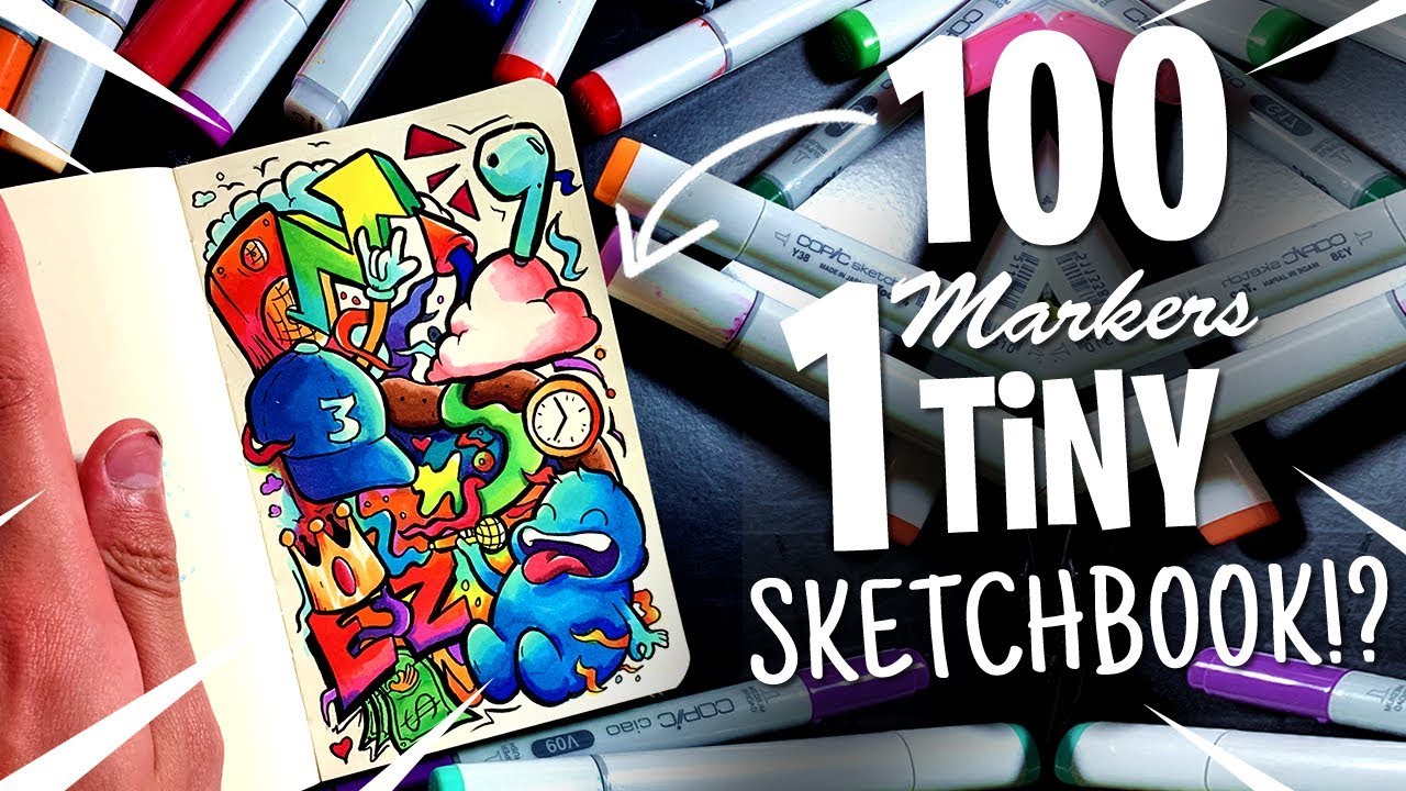 100 MARKER CHALLENGE but in a TINY sketchbook ?!?!