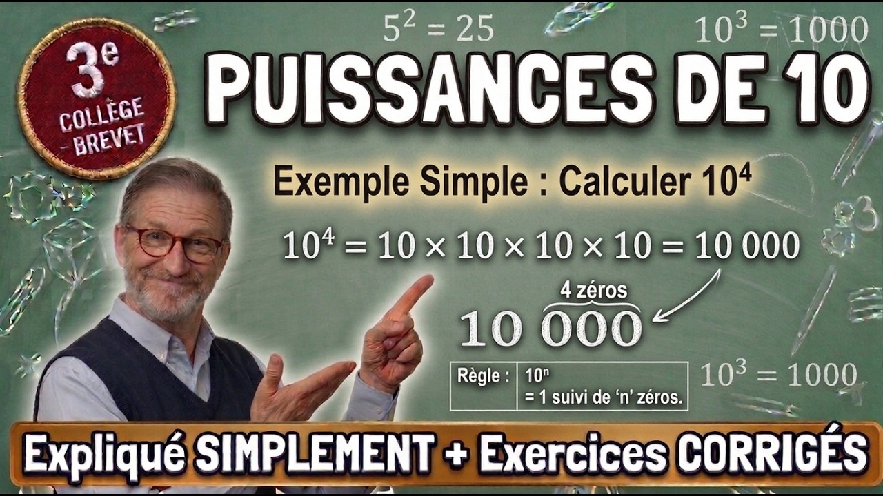 Puissances de 10 Maths 3e – Calculs + Écriture Scientifique | Exos Corrigés Brevet 2026