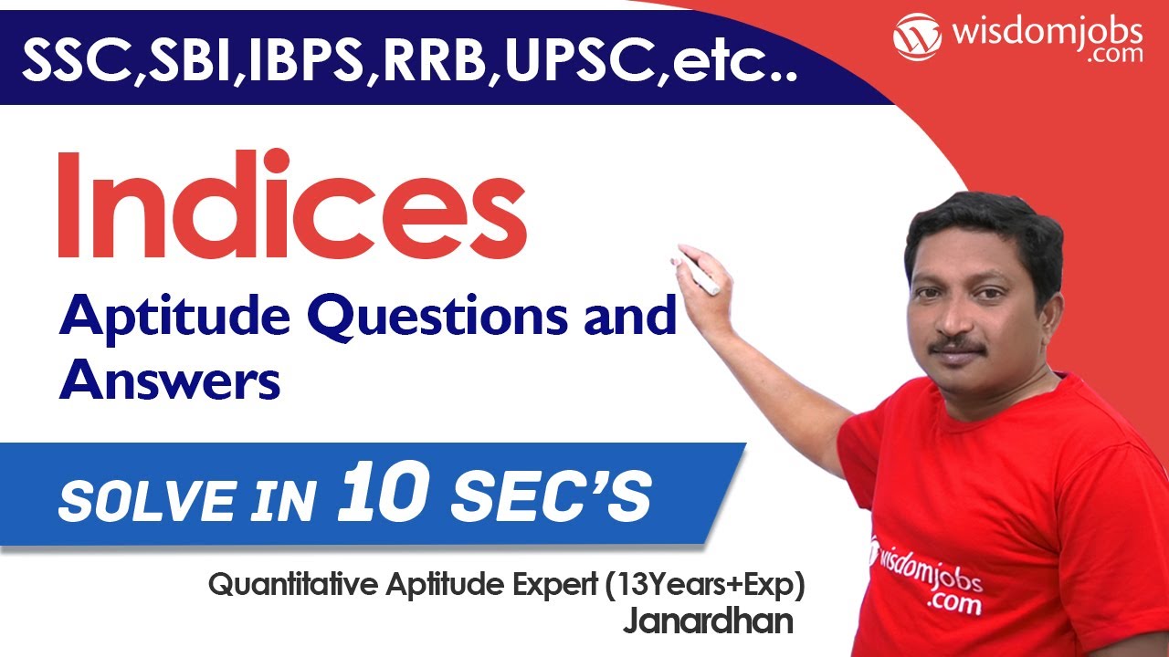 Indices Aptitude Questions and Answers | 21 March 2020 @Wisdom jobs