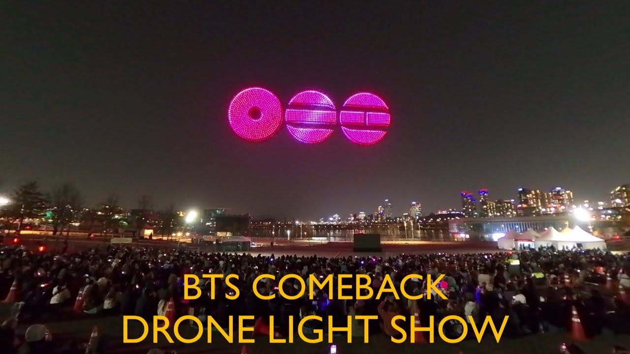 [4K] 💜방탄소년단 복귀 드론쇼 😍 뚝섬한강공원에서 🇰🇷📸/ D -1, 💜BTS COMEBACK DRONE LIGHT SHOW - Seoul - Korea 🇰🇷