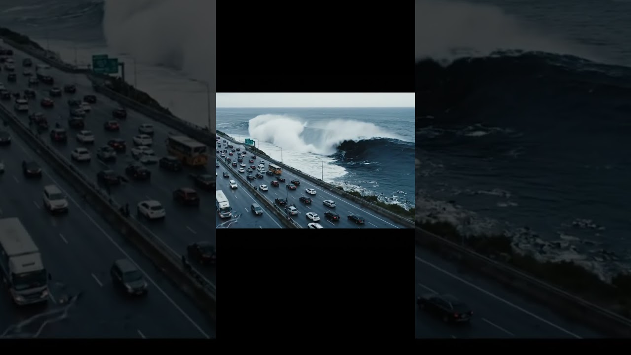 Tsunami_Approaches_Coastal_Highway #Tsunami #China #DisasterSimulation #ViralVideo #NaturalDisaster