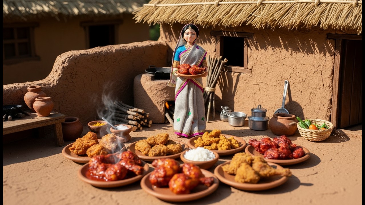 Miniature Doll Spicy Roasted Chicken Cooking ASMR  Village Courtyard Tiny Kitchen Cooking