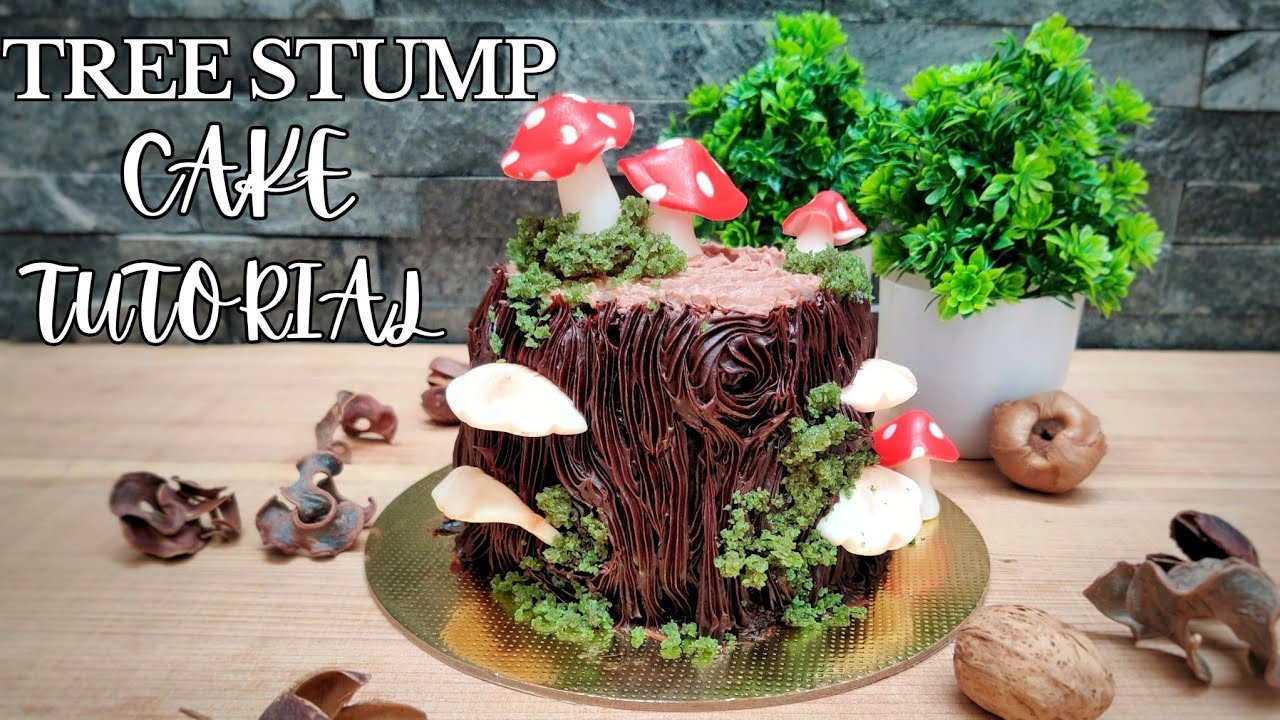 TREE STUMP Cake Tutorial | REALISTIC tree stump cake | Mushroom cake