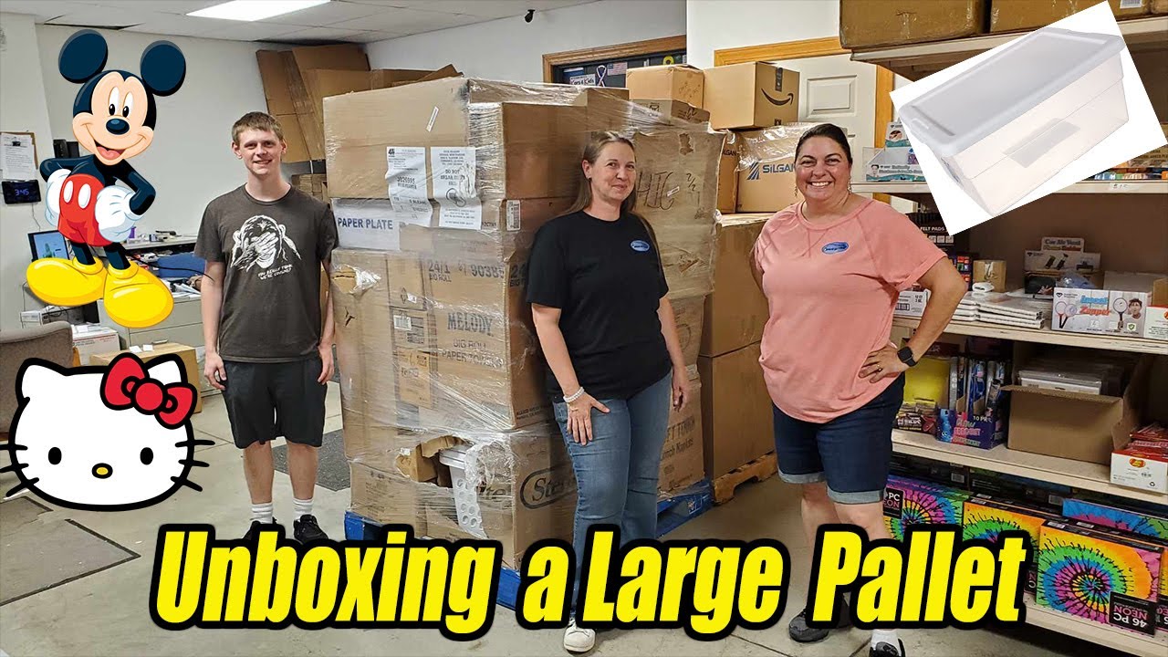 Unboxing a very large Pallet - it Takes 3 of Us! Mickey, Hello Kitty, Metal Tins & More!