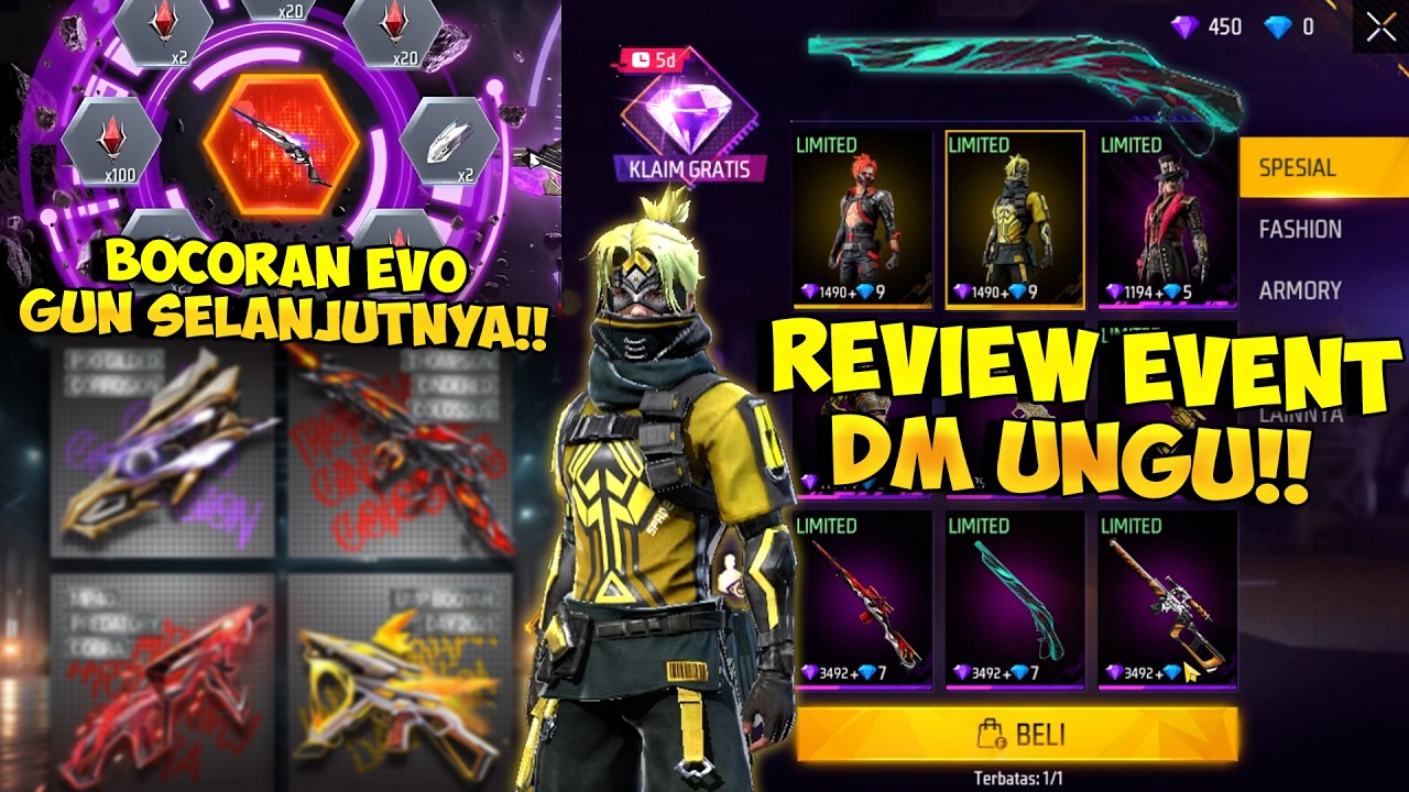 BOCORAN EVO GUN FF SELANJUTNYA !! Review Event DM Ungu Bundle Poker Kuning Merah & Evo Gun Besok