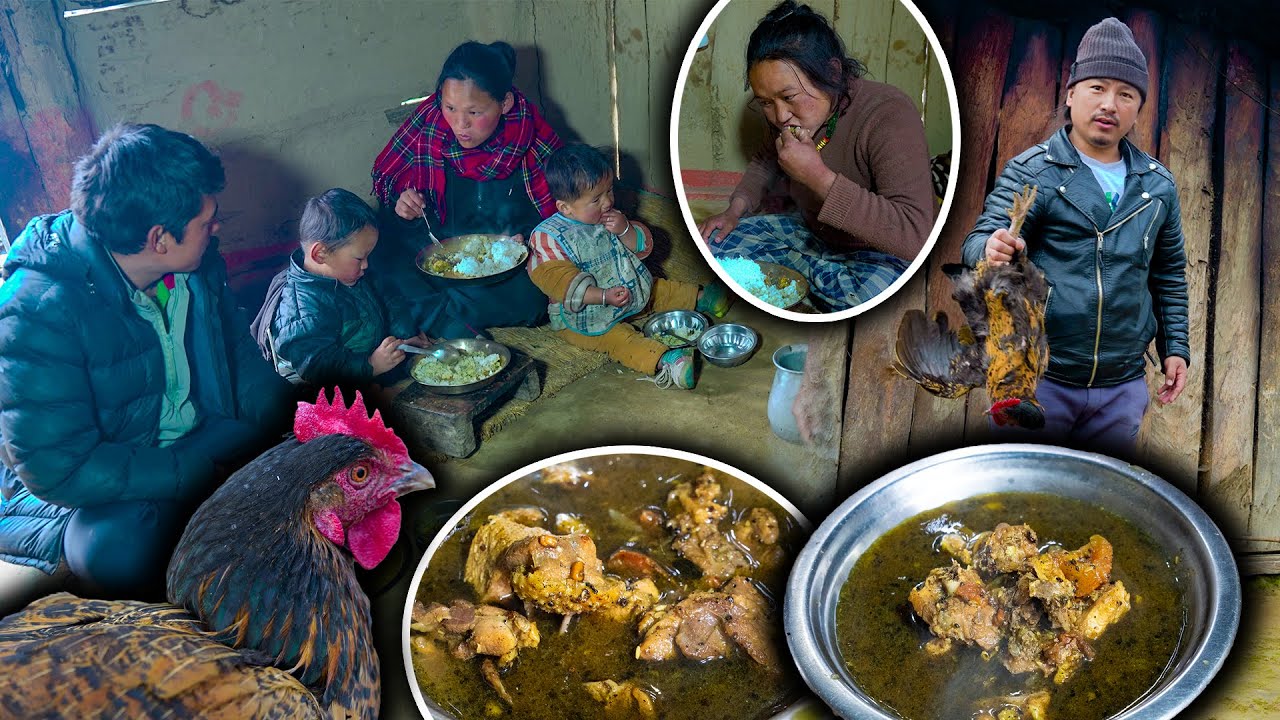 Chicken Soup Recip with Rice Cooking & Eating with guests || Chicken Cooking On Fire || Village Vlog