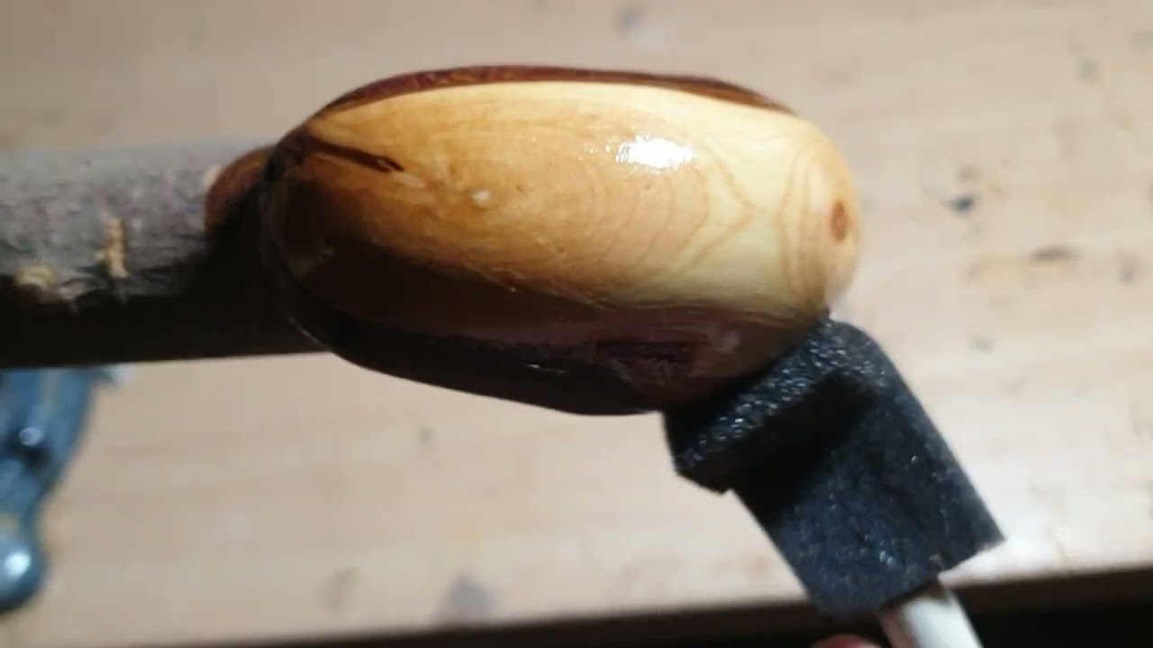 Stick making process 6. Applying first coat of boiled linseed oil.