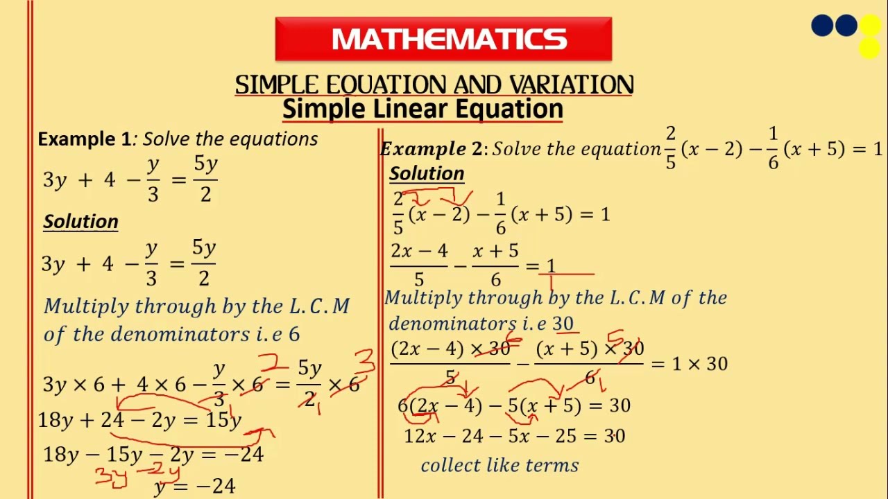 SIMPLE EQUATION AND VARIATION