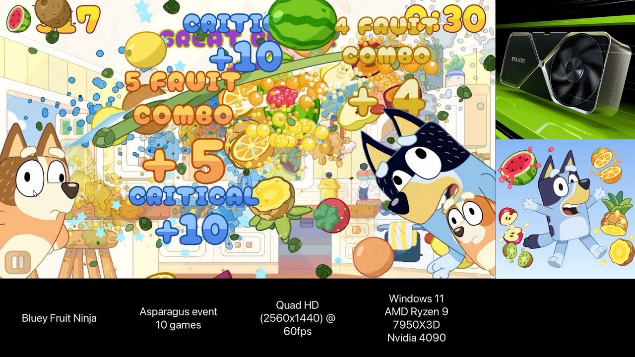 Bluey Fruit Ninja on Windows PC - Asparagus (10 games)