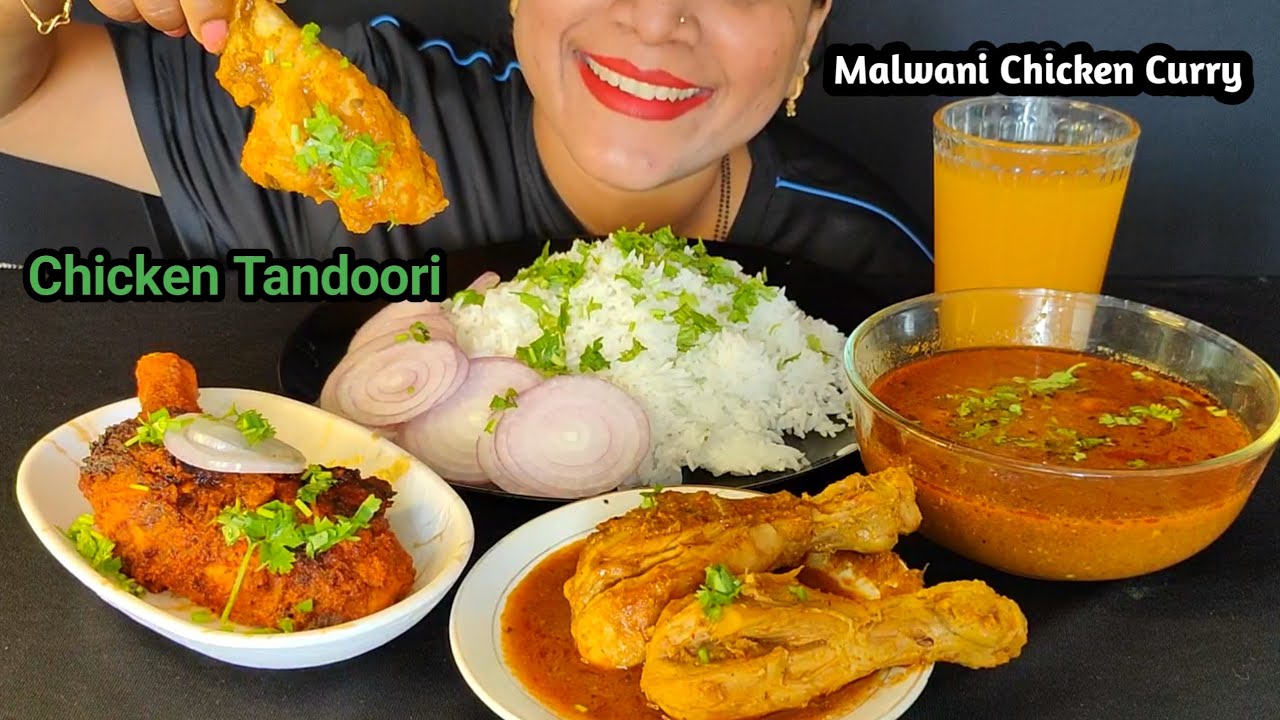 Eating Malvani Style Chicken Leg Curry 🍛 Chicken Tandoori 🤤 Salad 🥗 #mukbang #asmr