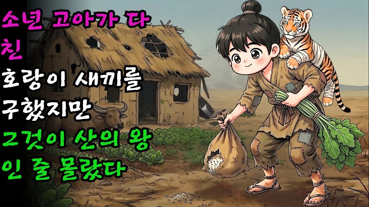 소년 고아는 다친 호랑이 새끼를 등에 업고 집에 데려와 치료했지만, 자신이 산의 왕을 구한 줄은 몰랐다