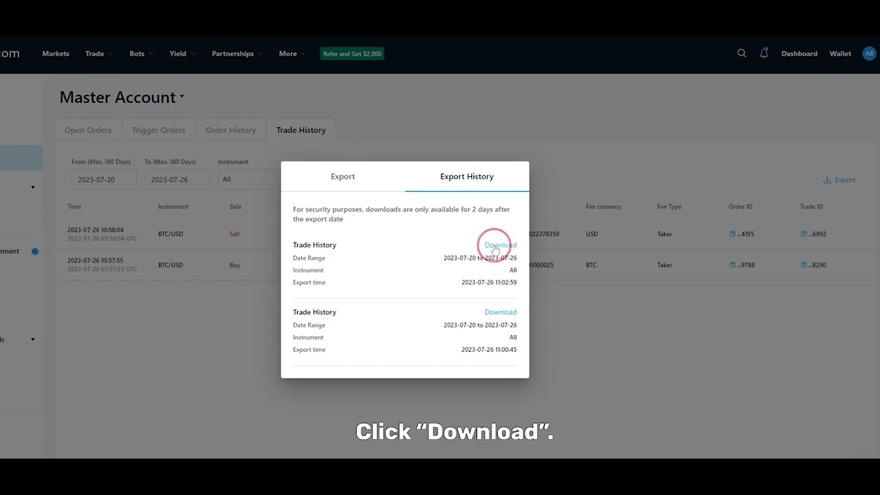 How to download Trade History from Crypto.com Exchange?