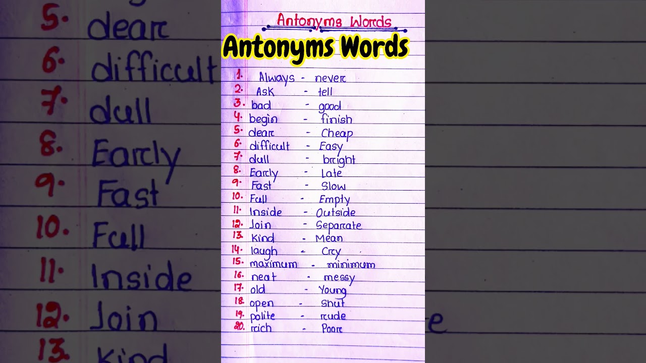 20  Antonyms Words in English l Antonyms Words english grammar l Antonyms words