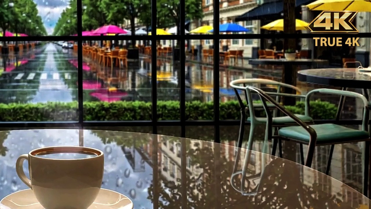 4K 🌧️ Rainy Cafe Window Ambience | Relaxing Music & Ambient Sounds for Focus and Calm