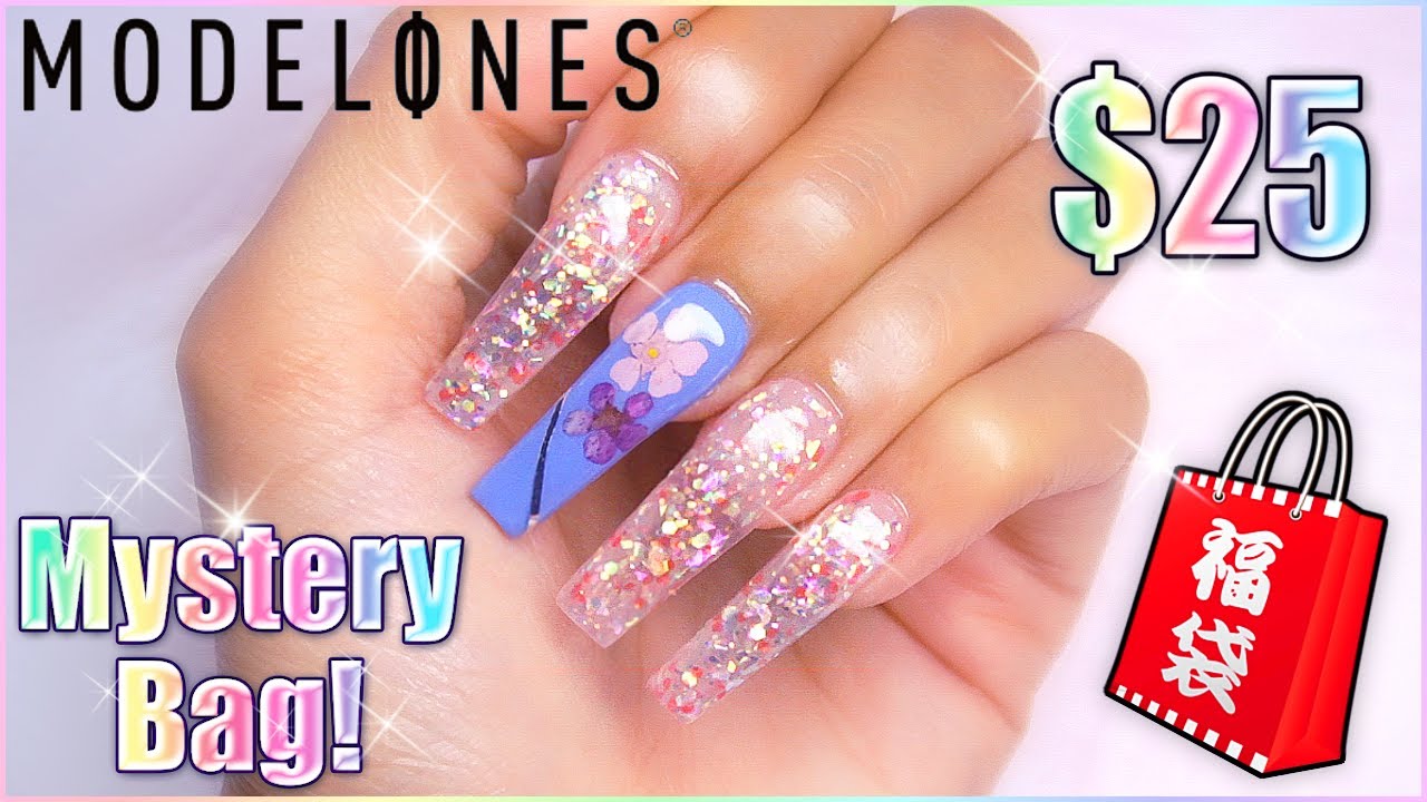MODELONES Glitter POLYGEL Nails using Christmas Lucky Bags! Worth It? What's Inside?