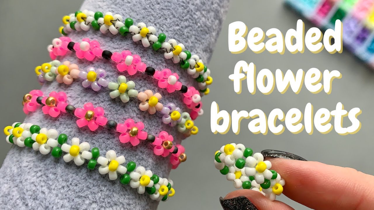 3 ideas for beaded flower bracelets 🌼 Elastic or with clasp
