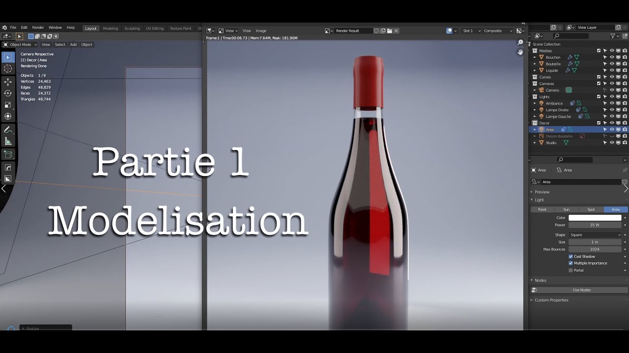 Modelisation Packshot Bouteille de Vin - 1/4 - Blender 2.92