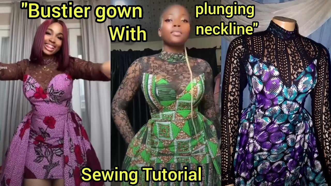 How To Cut And Sew Bustier Gown With Plunging Neckline And Yoke. Over Bust Gown With Yoke And Collar
