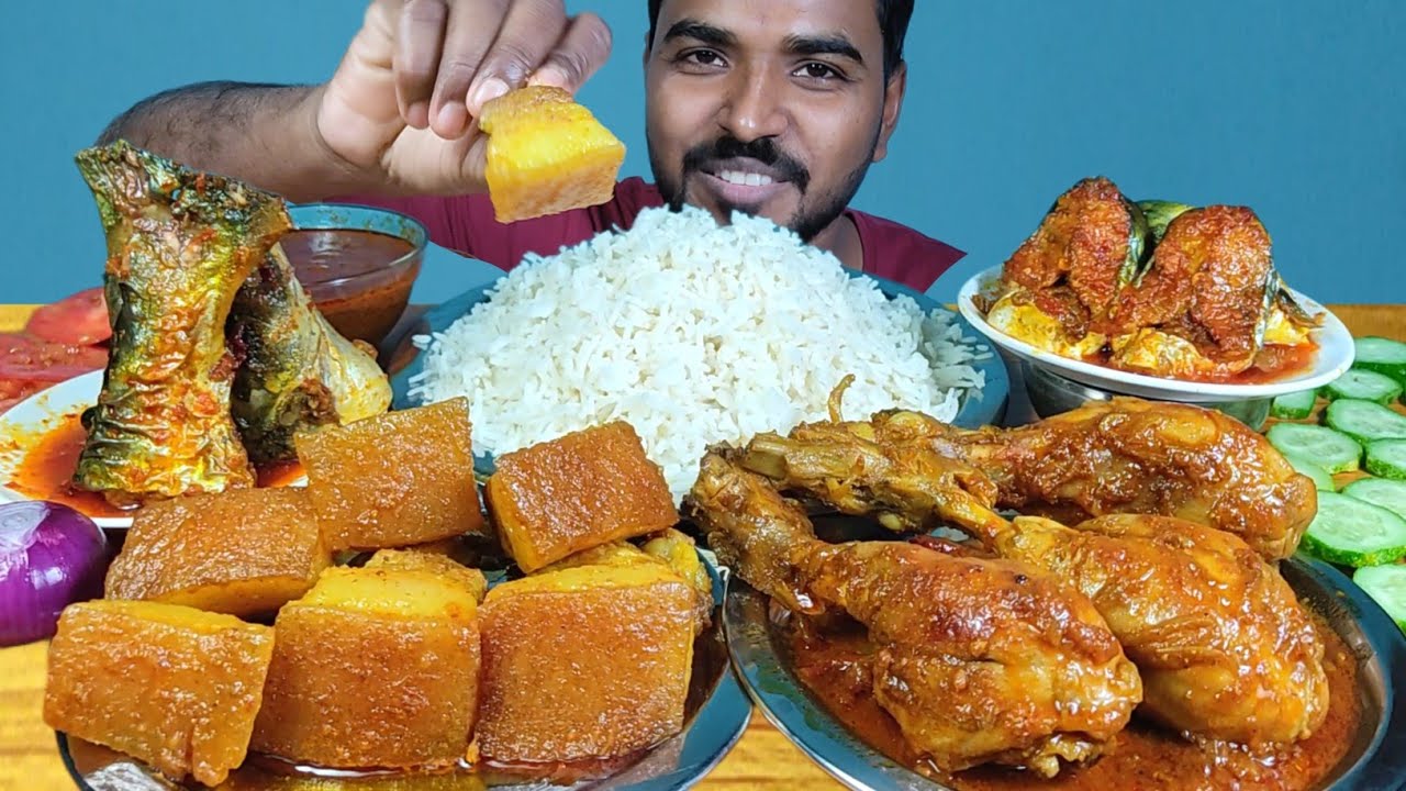 EATING ASMR PORK BELLY, CHICKEN LEG CURRY, FISH CURRY WITH RICE MUKBANG | EATING FISH CURRY